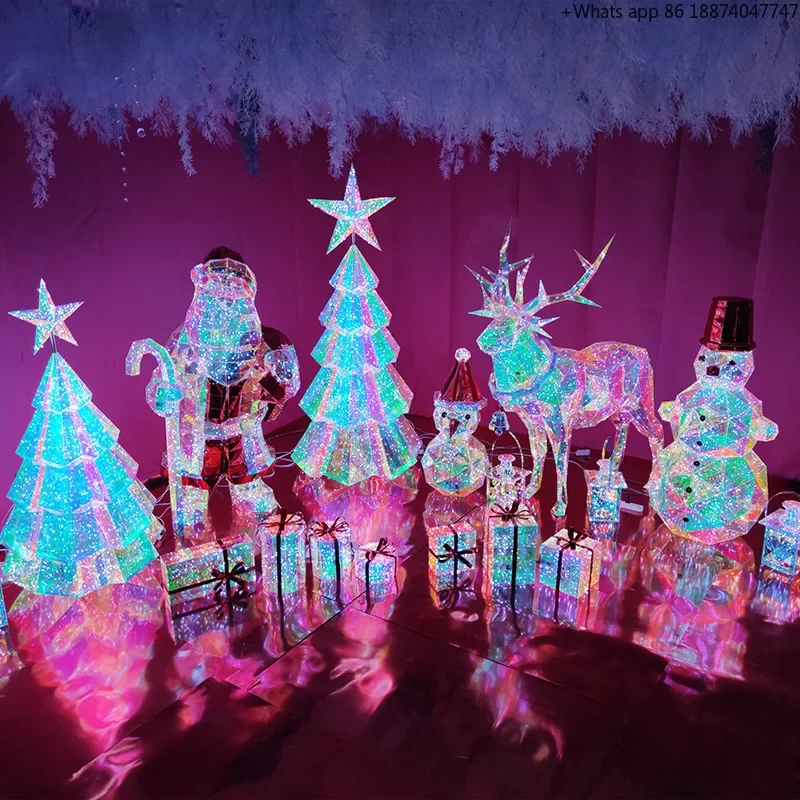 q136 Christmas Large Lanterns Elk Magic Lights Park Shopping Mall Giant Decorative Sculpture Plastic Iridescent  Lights