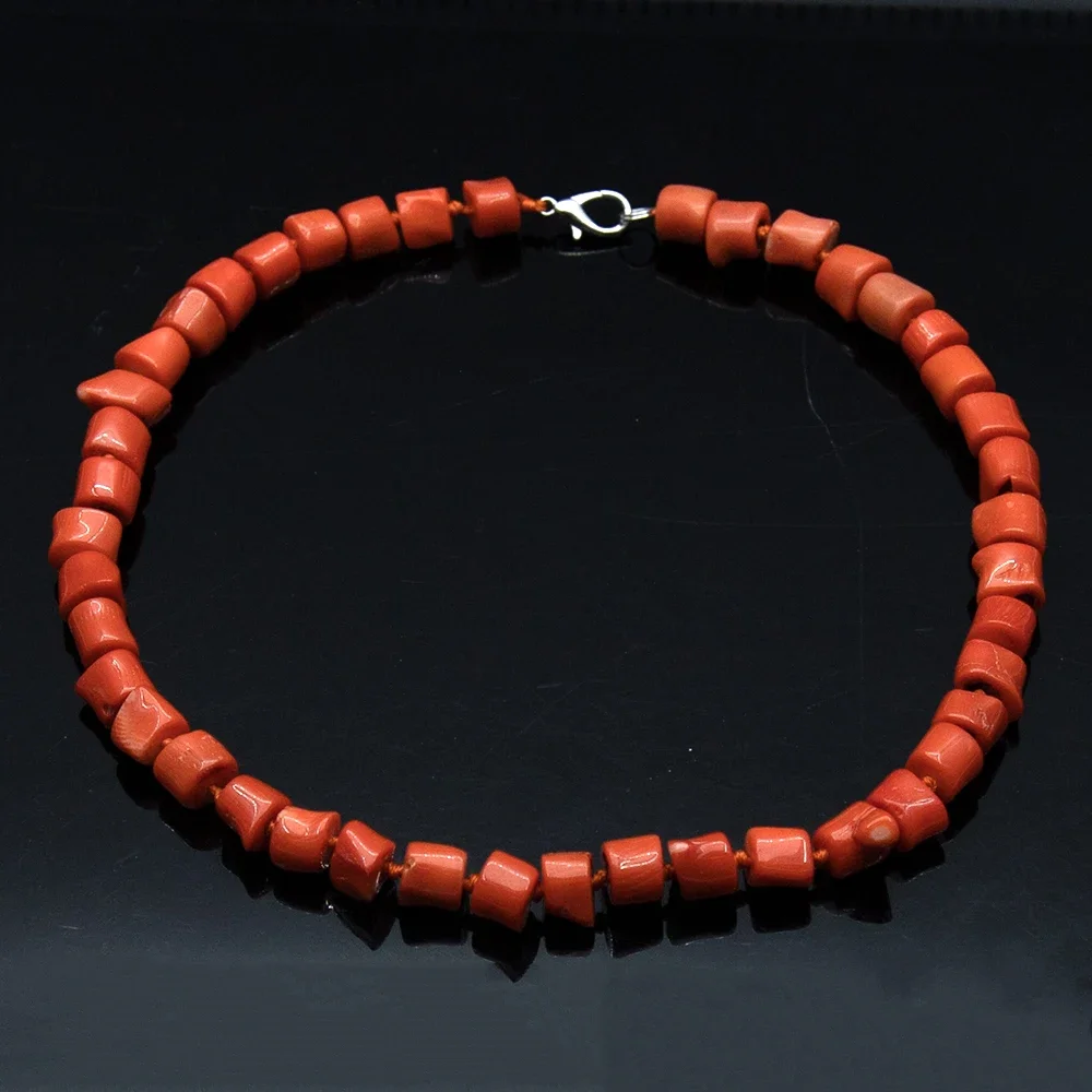 المرجان الطبيعي قلادة 8x11 مللي متر أنبوب غير منتظم على شكل أسطواني المرجان الخرز برتقالي اللون هدية للذكرى السنوية