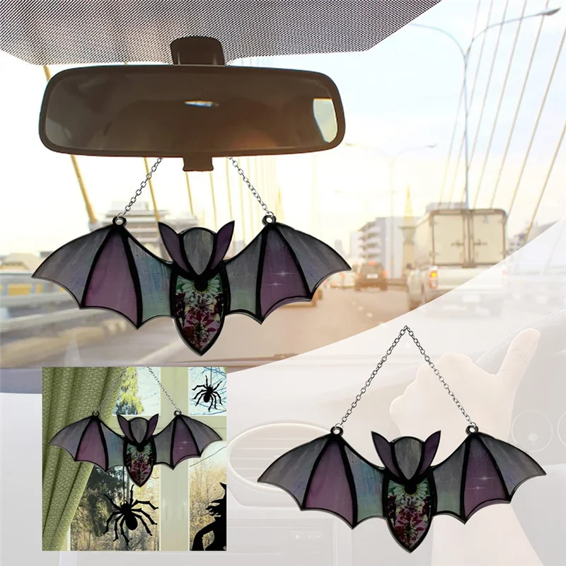 Halloween Bat Stained Glass Suncatcher Window Hanging Acrylic Wall Art Suncatcher Decoration Ghostss Festival Colorful,C HOT