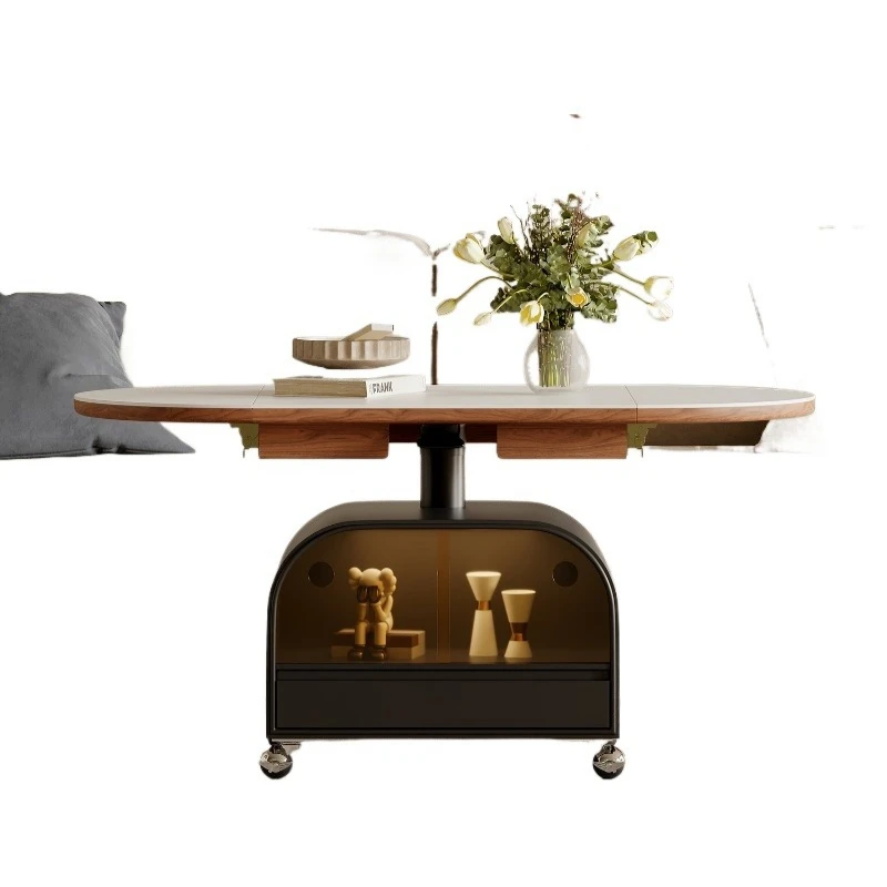 

Modern folding rock slab coffee table movable small apartment lifting coffee table dining table dual-purpose
