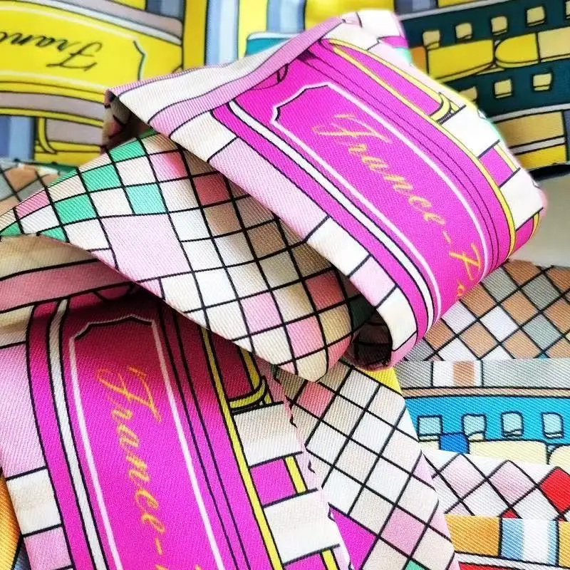 Moda francese Twill Double-sided Bicolore Piccola Sciarpa di seta Fascia da donna 2025 Nuova borsa Maniglia Nastro 5 * 90 cm