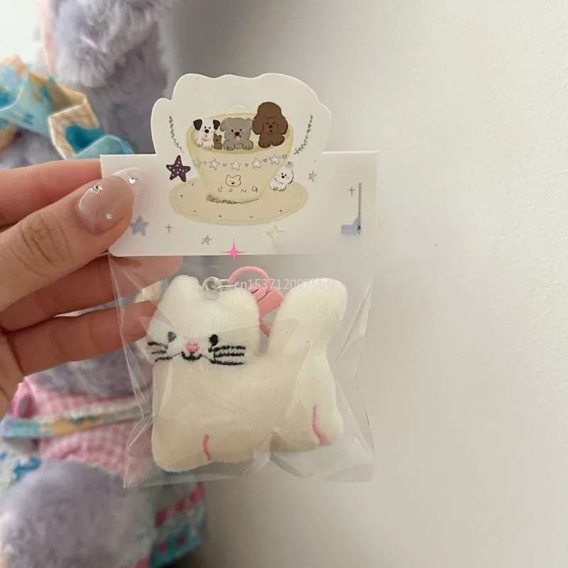Porte-clés chat blanc en peluche mignon, sac à stylos pour fille, pochette, sac à dos, pendentif, bons amis, décoration cadeau pour Couples