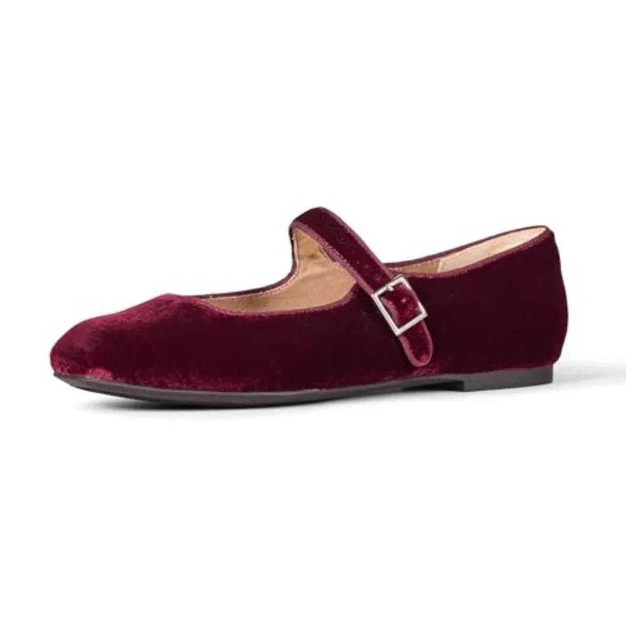 

Women's Velvet Mary Jane Ballet Flat with Buckle Strap