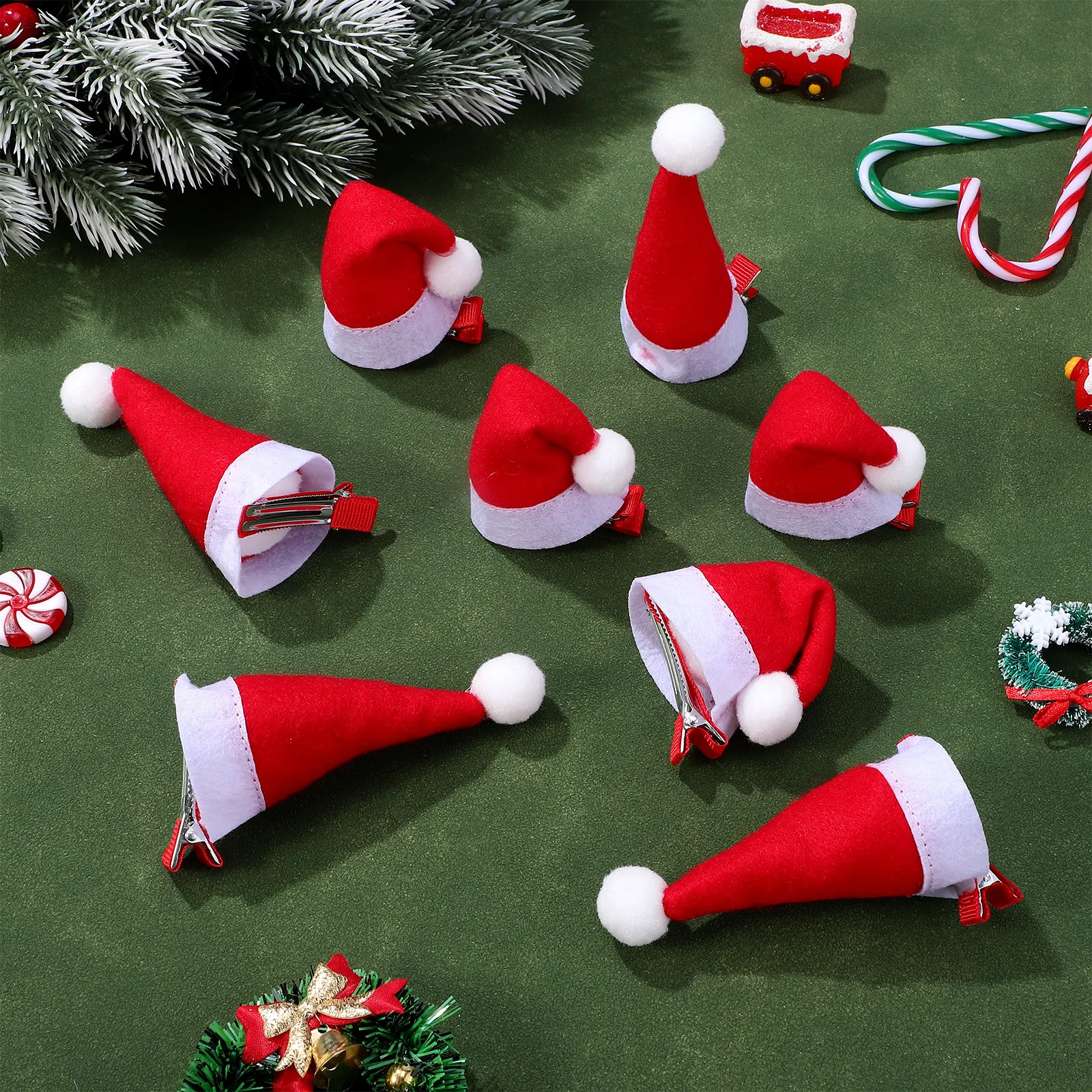 

12pcs Christmas Hat Hair Clips Cute Hairpins For Women Xmas Party Hair Accessories Lightweight Alloy Design