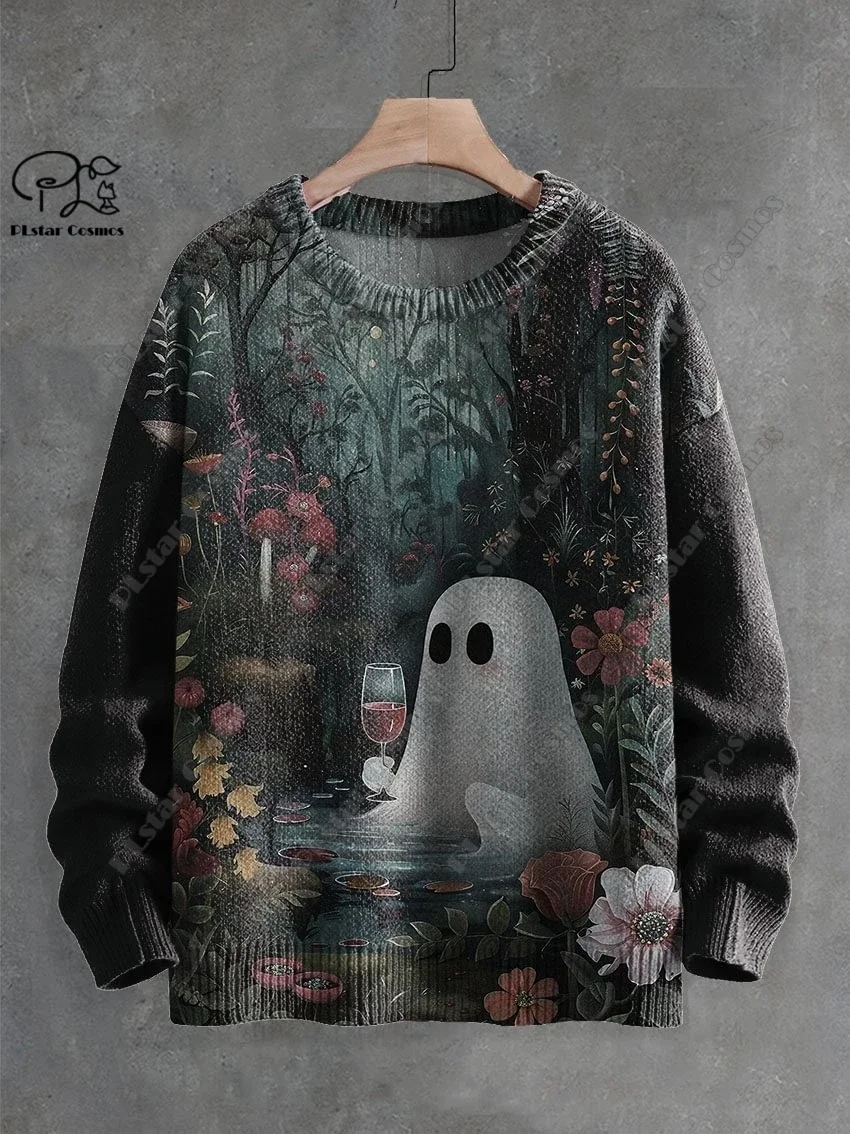 

3D Printing Halloween Custom Series Horror Ghost Skull Witch Black Cat Pattern Ugly Sweater Street Casual Winter Sweatshirt W-5