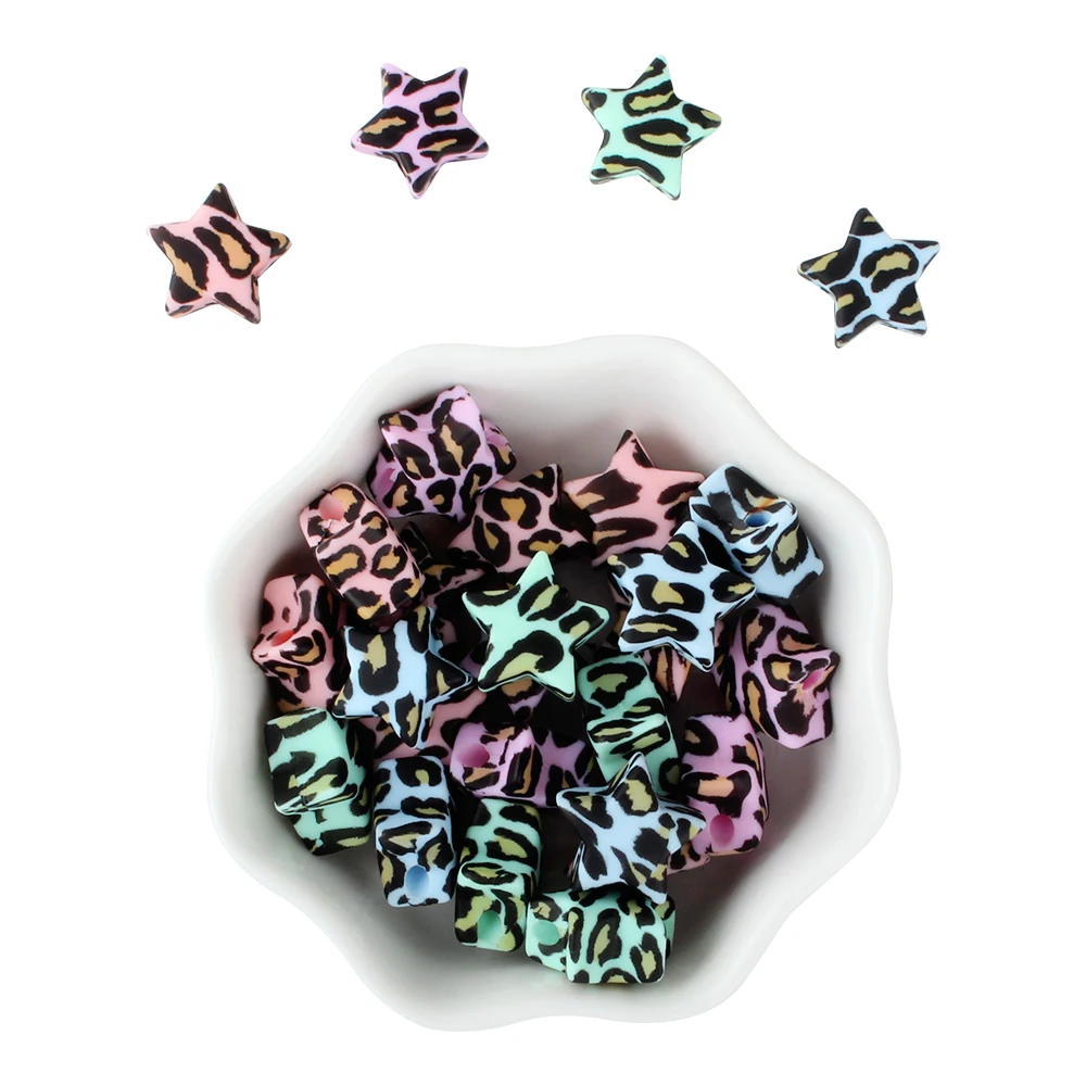 10Pcs Silicone Beads Star Prints Loose Focal Beads DIY Necklace Bracelets KeyChain Pendant Accessories For Jewelry Making