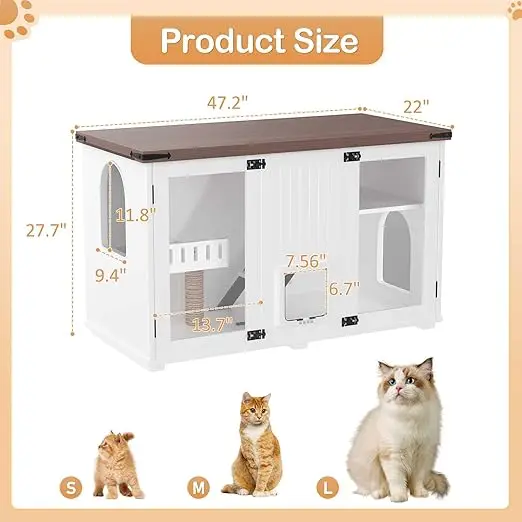 Hidden Cat Litter Box Furniture with LED  Storage Enclosed Wood Cat House Stairs Farmhouse Suitable for Living Room Bedroom