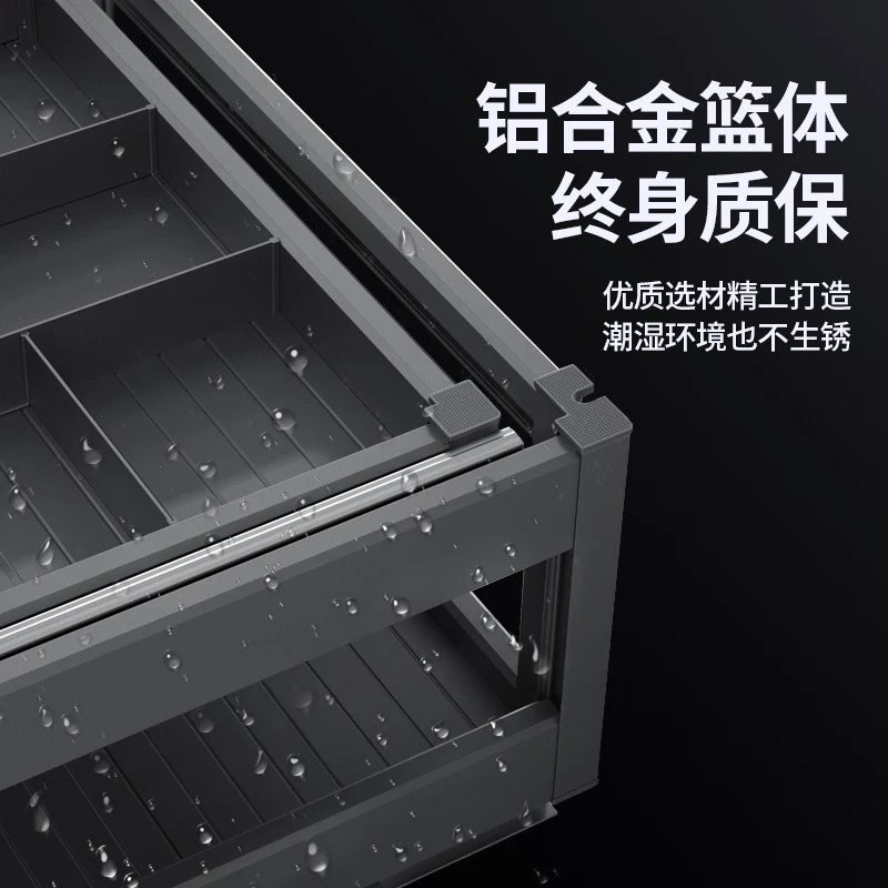 Armadio da cucina con cestello estraibile, cassetto a doppio strato, cassetto in alluminio con cestello per piatti per riporre condimenti integrato