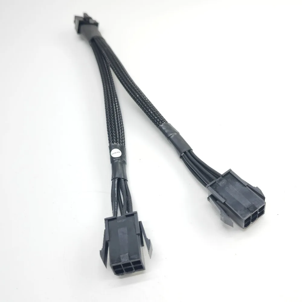Dual 6 Pin Female To 8 Pin Male GPU Graphics Card Power Adapter Cable 18AWG Braided Sleeved Black 20cm