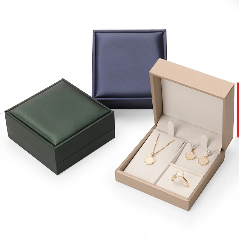 بو الجلود صندوق مجوهرات الوجه أعلى مجوهرات هدية مربع السفر حلقة القرط قلادة صندوق تخزين ملحق صغير ثلاث قطع