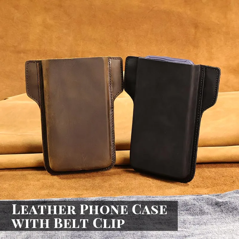 1PCTop Layer Cowhide Men's Mobile Phone Protective Case, Made of High-Quality Genuine Leather Material, Casual Mobile Phone Bag