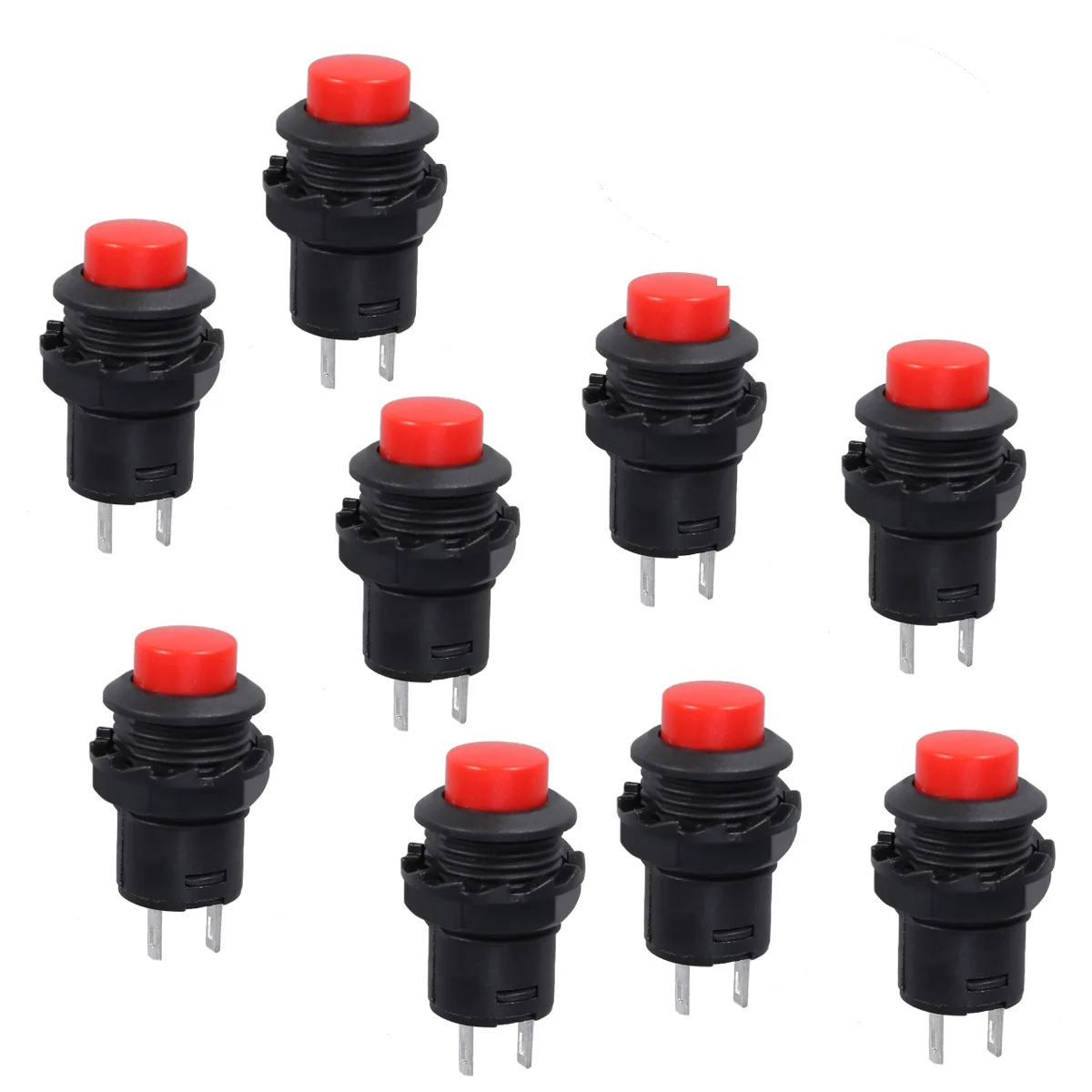 

10pcs Switch Latching On Off SPST Push Button 3A 125V Red Black Round Screw Mount Electric Tool Box