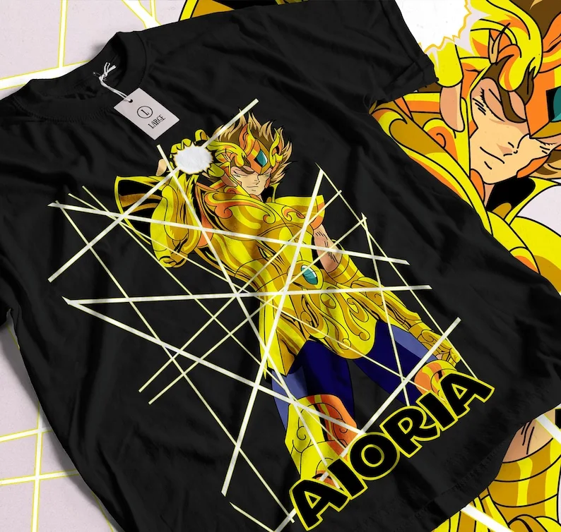 

Saint Seiya Japanese Manga Merch Leo Aioria Gold Saint Anime Style Printed Unisex Cotton T-Shirt