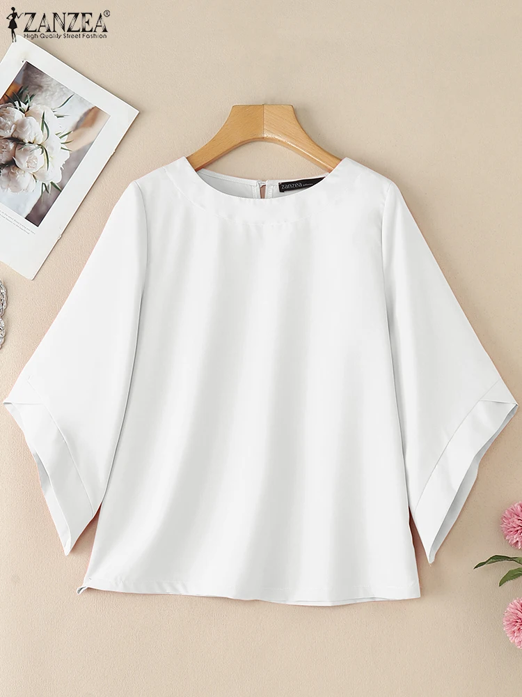 Camicette solide estive da donna ZANZEA Camicia allentata casual con maniche a 3/4 Moda O Collo Vacanza Blusas Elegante lavoro OL Top Mujer Femme