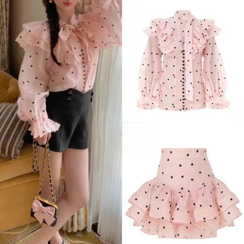 

Butterfly Knot Love Wave Dot Top Cake Dresses Set Y2K Layered Straps Sweet Bubble Sleeve Top Sweet Suit Tee A-line Dresses New