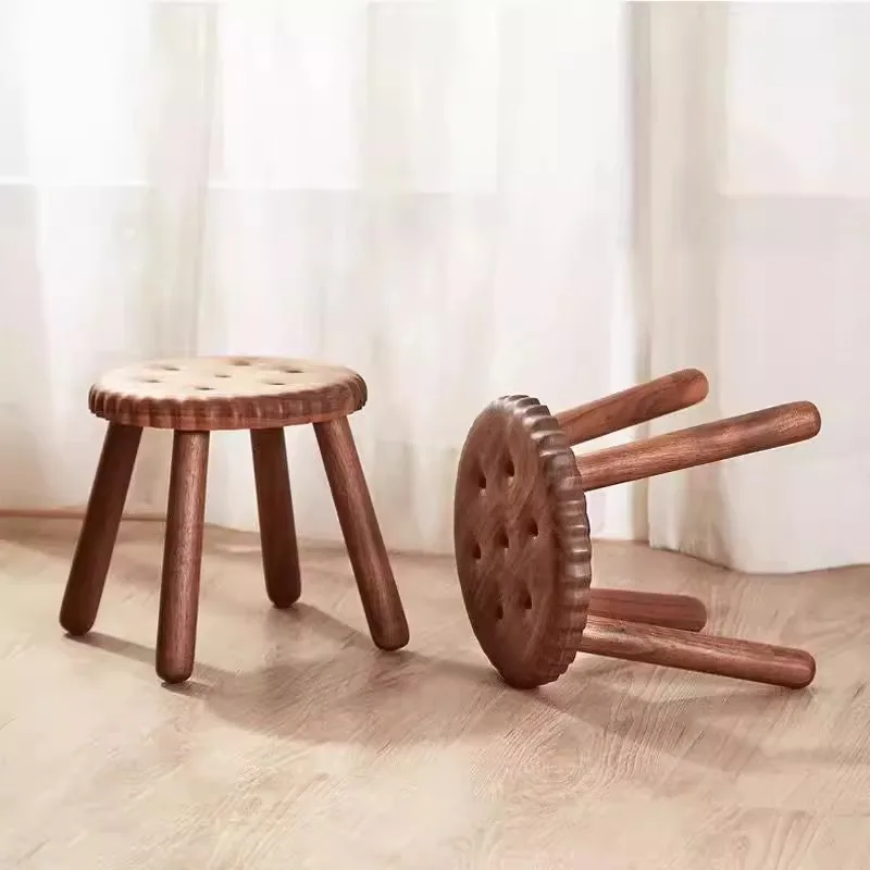 

Customizable solid wood biscuits small stool adult shoe change creative round stool