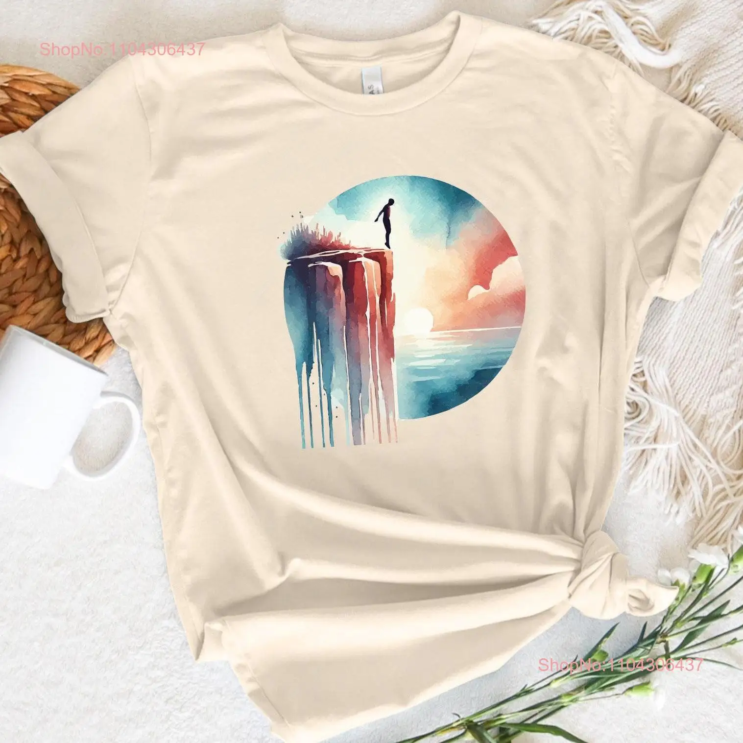 Watercolor Cliff Jumping T Shirt for Jumper with Dreamy Adventure Design Thrill Seeker Outdoorsy Vibe