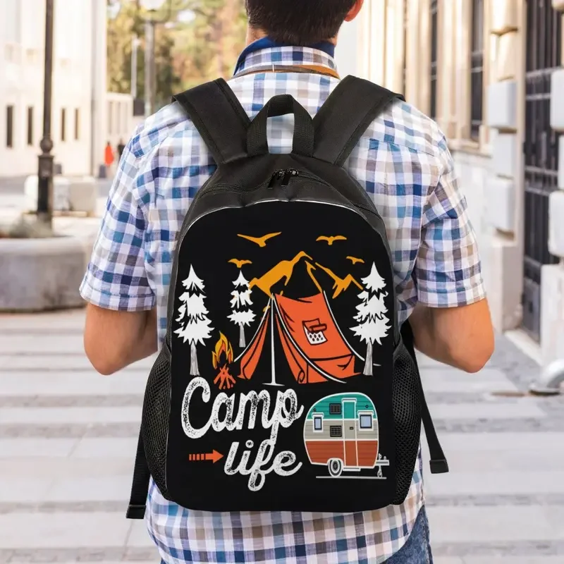 Personalizado acampamento vida Camping viagem mochila, escola computador Bookbag, aventureiro estudante universitário Daypack, homens e mulheres