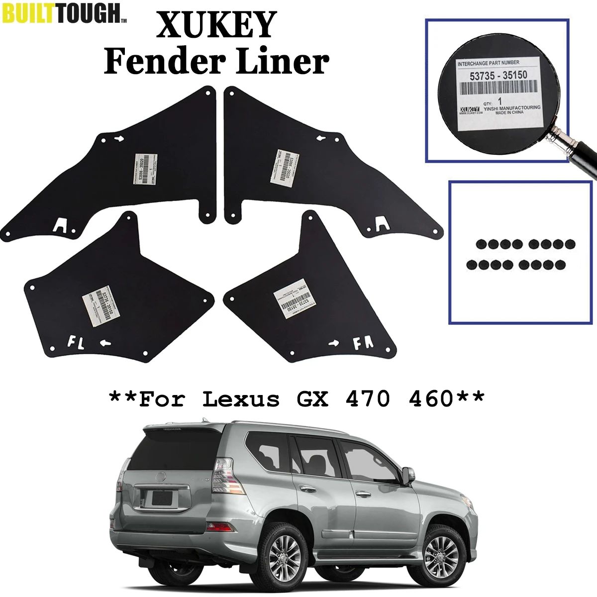 For Lexus GX470 GX460 03-20 Mud Flaps Splash Guards Mudflaps Fender Liners Shield Apron Seal 53735-35150 53736-35150 53886-35020