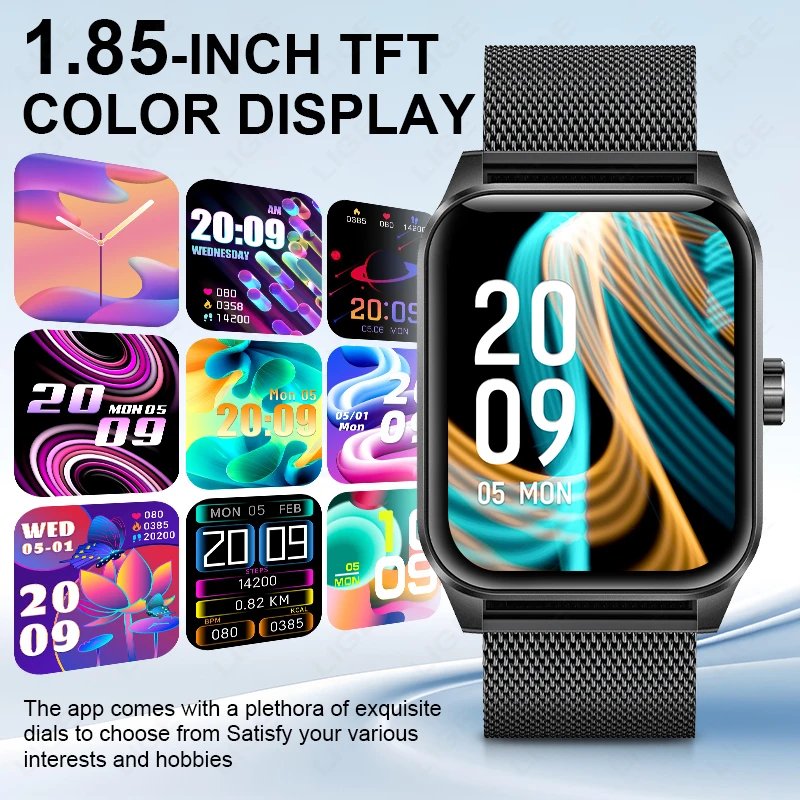 LIGE 2024, женские умные часы, 1,85-дюймовый HD-экран, беспроводной вызов, AI, голосовой помощник, часы для здоровья, спорта, умные часы для мужчин для Xiaomi