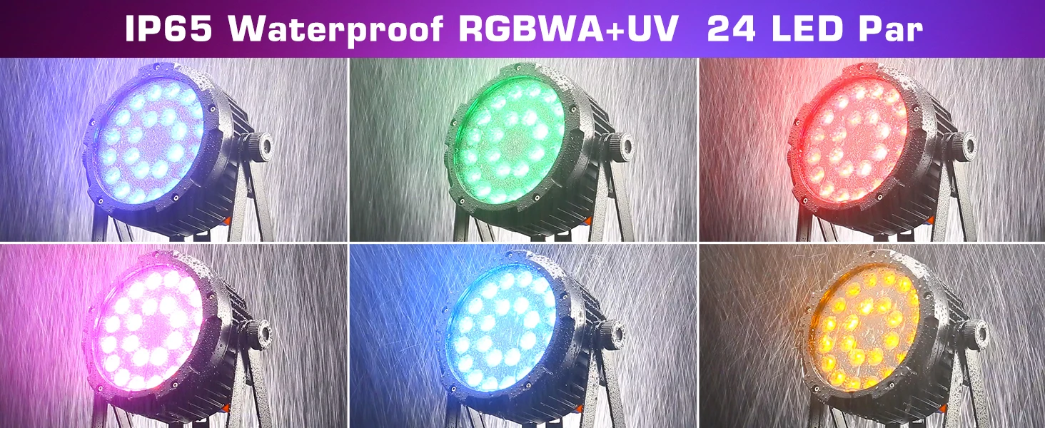 U'King 4PCS RGBWA + UV 6IN1 Par Licht Wasserdicht 24x15W LED Bühne Licht DMX512 Strobe wirkung DJ Licht für Disco Party Leistung – Detail 5