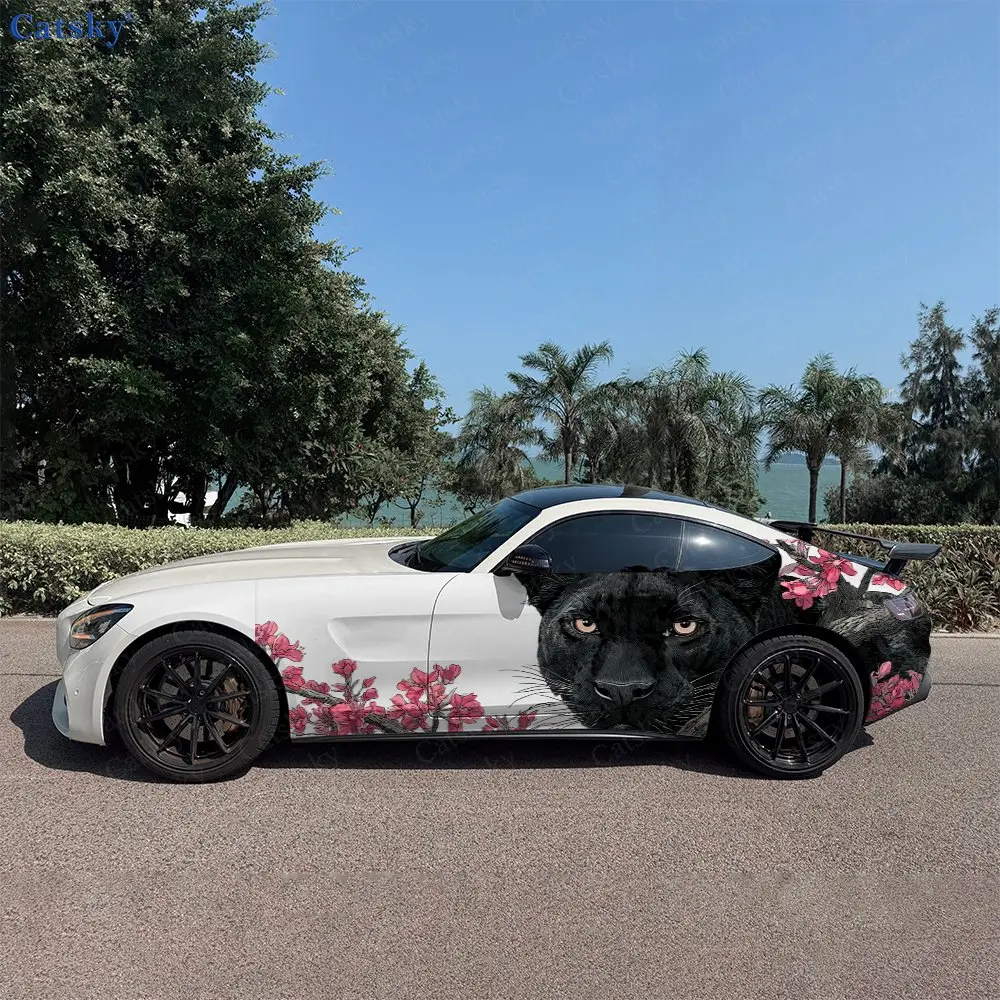

2pcs Black Panther Cherry Blossom, Durable, Fade-resistant, Enhance Vehicle Aesthetics With Bold Artistic Design Car Vinyl Wraps