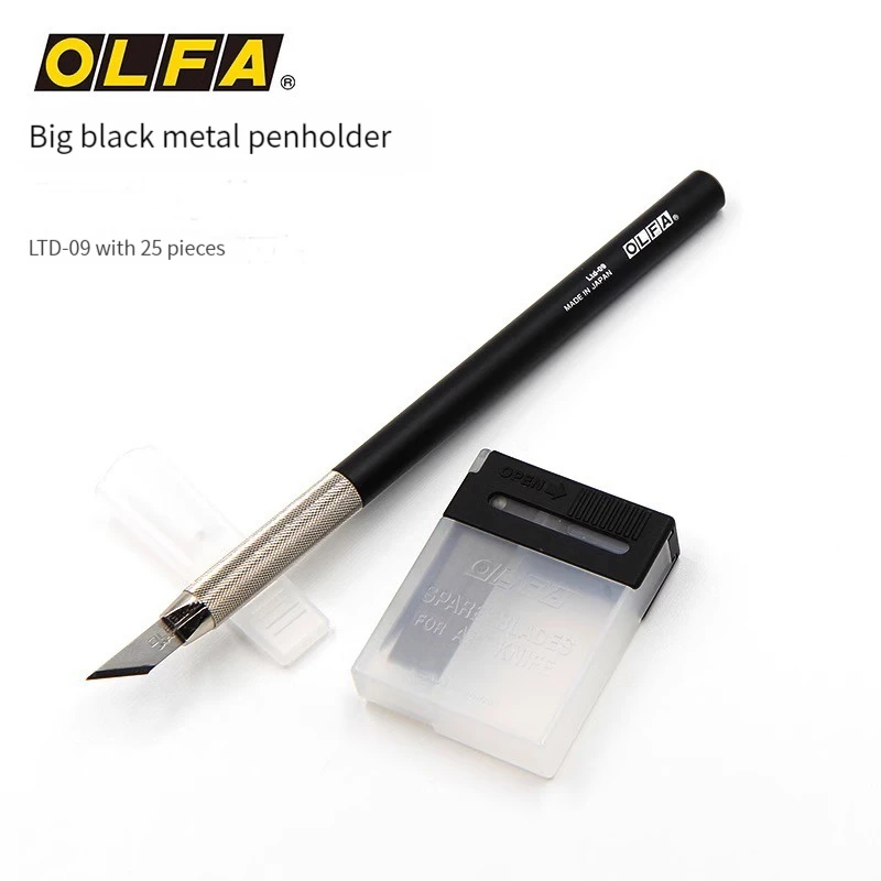 Japan OLFA LTD-09 diy model hand carving knife, full body metal pen knife, including KB 32 degrees, 25 blades, threaded non-slip handle, used for