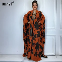WINYI Winter African Hooded loose cardigan Female abaya outfits for women coat Open Front Kimonos long down poncho maxi dress