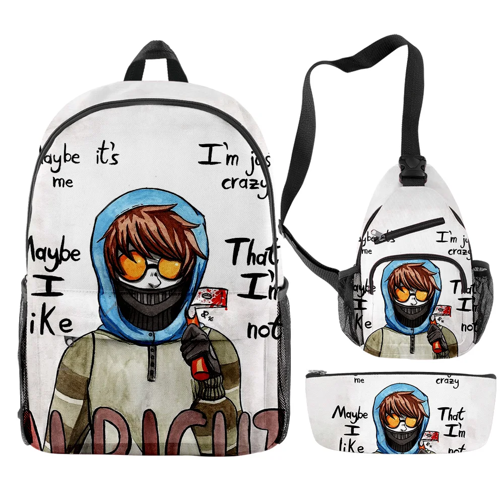 Classic Novelty Cool Creepypasta 3D Print 3pcs/Set pupil School Bags Travel Laptop Backpack Chest Bag Pencil Case