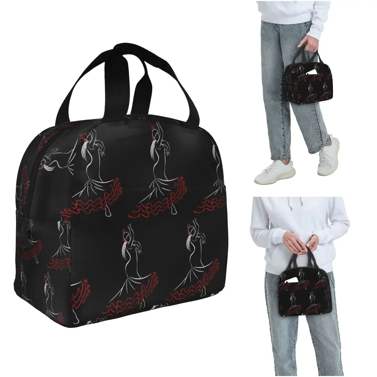Spain Flamenco Dancer Front Insulated Lunch Bag for Women Kids Portable Food Boxes Thermal Lunch Box Tote
