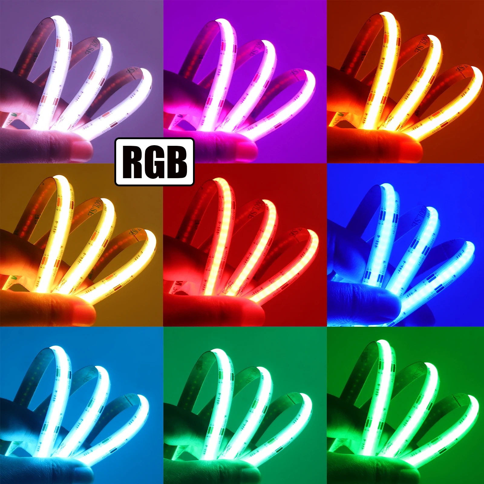 RGB COB LED Strip 12V 24V 840Leds/M High Bright Dotless Home Decor Led Tape Diode Flexible Ribbon Rope EU US UK Set