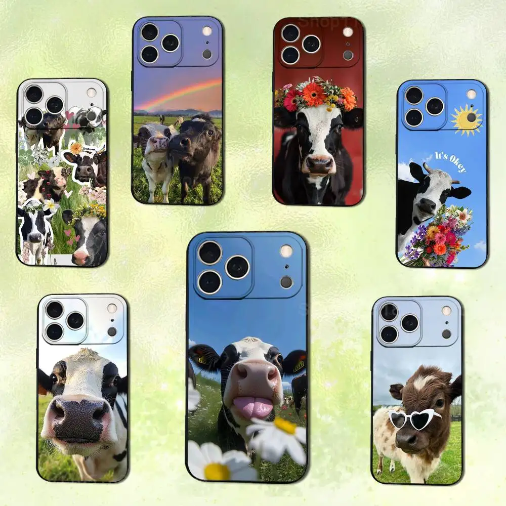 

Cute Funny Dairy Cow For iPhone 14,13,17,12,11,16,15,Plus,Pro Max,XS,X,XR,SE,Mini,Phone Case Soft Silicone Black Cover
