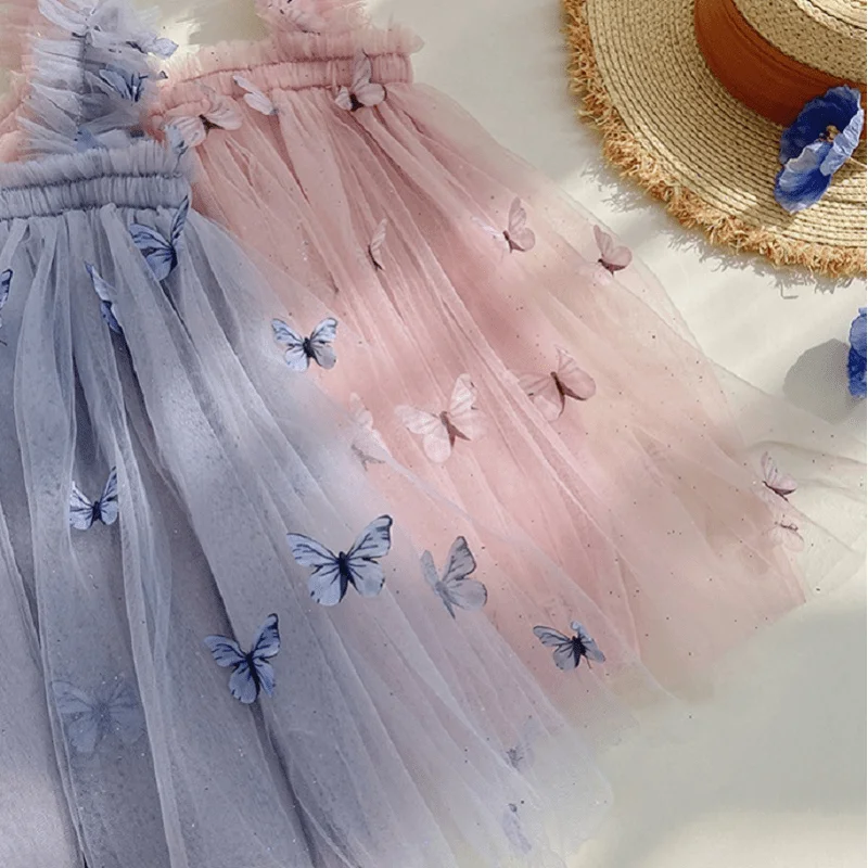 Baby Girl Princess Strap Butterfly Tutu Dress Infant Toddler Girl Summer Sleeveless Vestido Party Birthday Baby Clothes 1-7Y