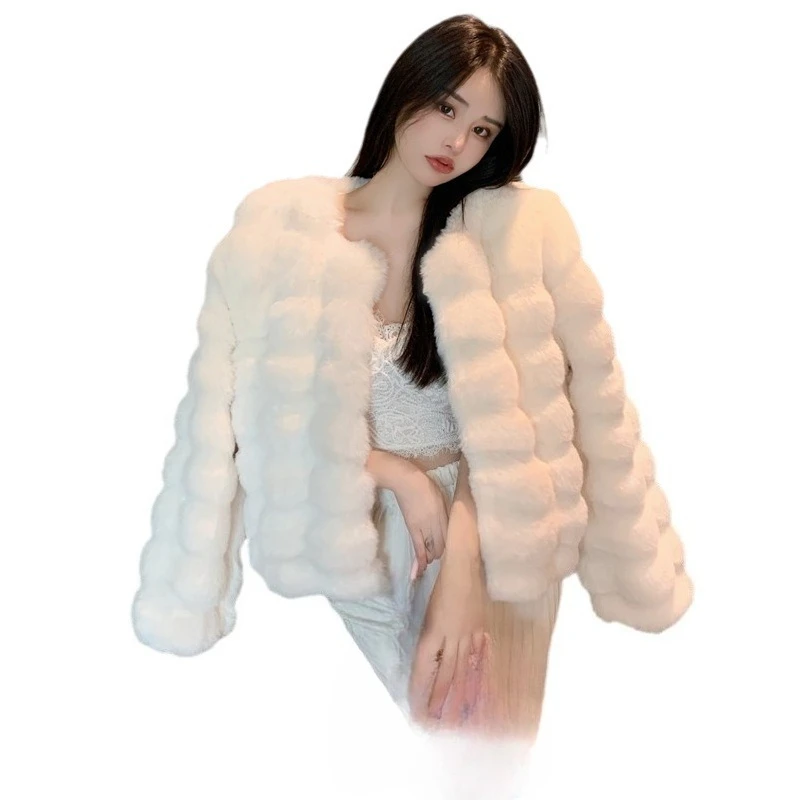 ขนสัตว์ฤดูหนาวเป็นมิตรกับสิ่งแวดล้อมขนกระต่ายสั้นเกาหลีรุ่นขนแกะเสื้อผ้าผู้หญิงหนาอบอุ่น TOP
