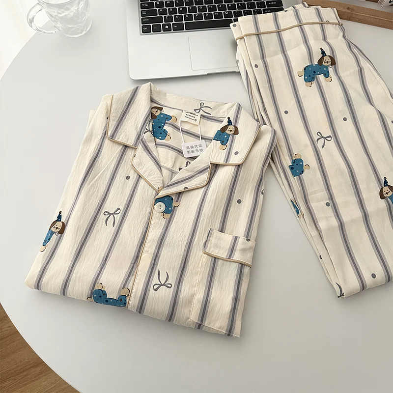 

Cartoon Sausage Dog Pajamas Men's Loose Fit Pure Cotton Spring Autumn Home Wear Long Sve Spwear Comfortable Home Clothes