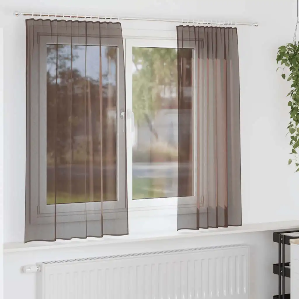 2 Stück braune Voile-Vorhänge mit Stangentaschen, Vorhang für Fenster, Schlafzimmer, Küche, Wohnzimmer, Hausdekoration