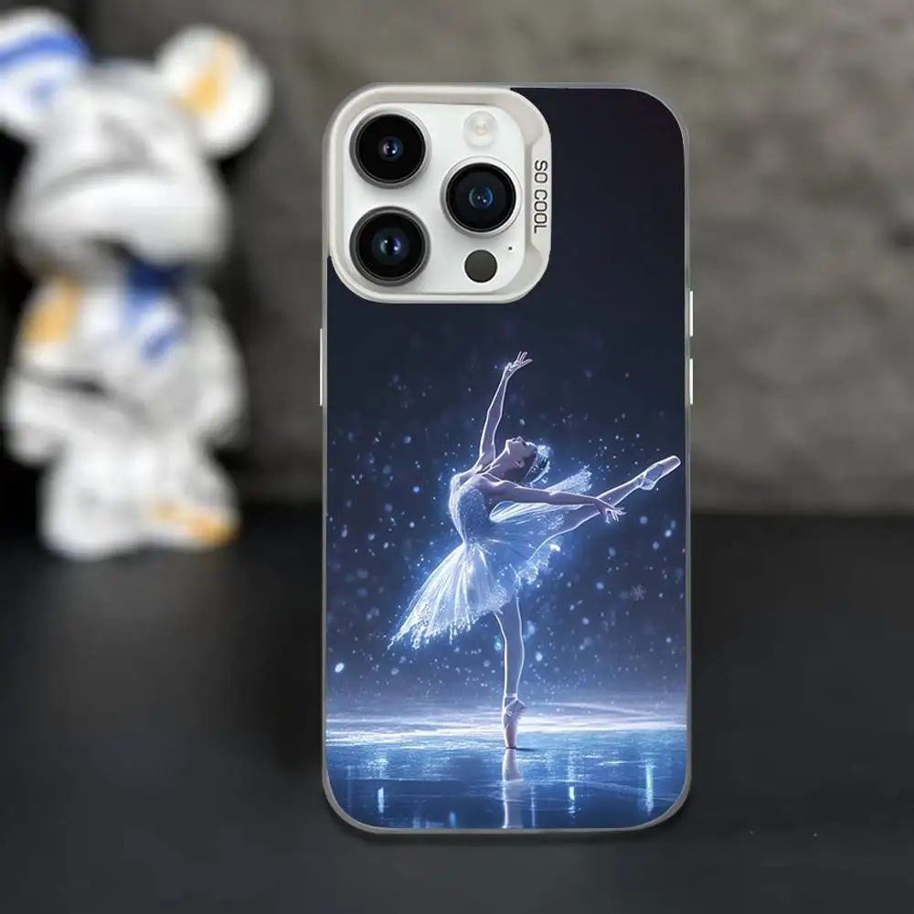 Casing Ponsel Seni Balerina Untuk iPhone 16,15,14,13,12,11,Mini,Pro,XS,SE,MAX Putih Matte Tahan Guncangan