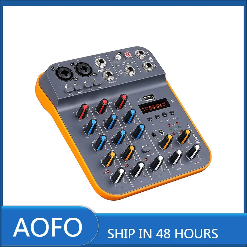 

AOFO 4-Channel Audio Mixer USB Bluetooth DJ Console with EQ & Effects for Studio Live Streaming Recording
