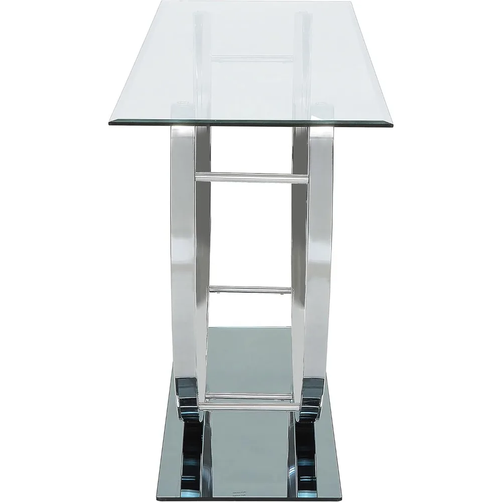 طاولة كونسول مستطيلة من المعدن والزجاج مقاس 48 بوصة مع قاعدة عاكسة على شكل حرف U