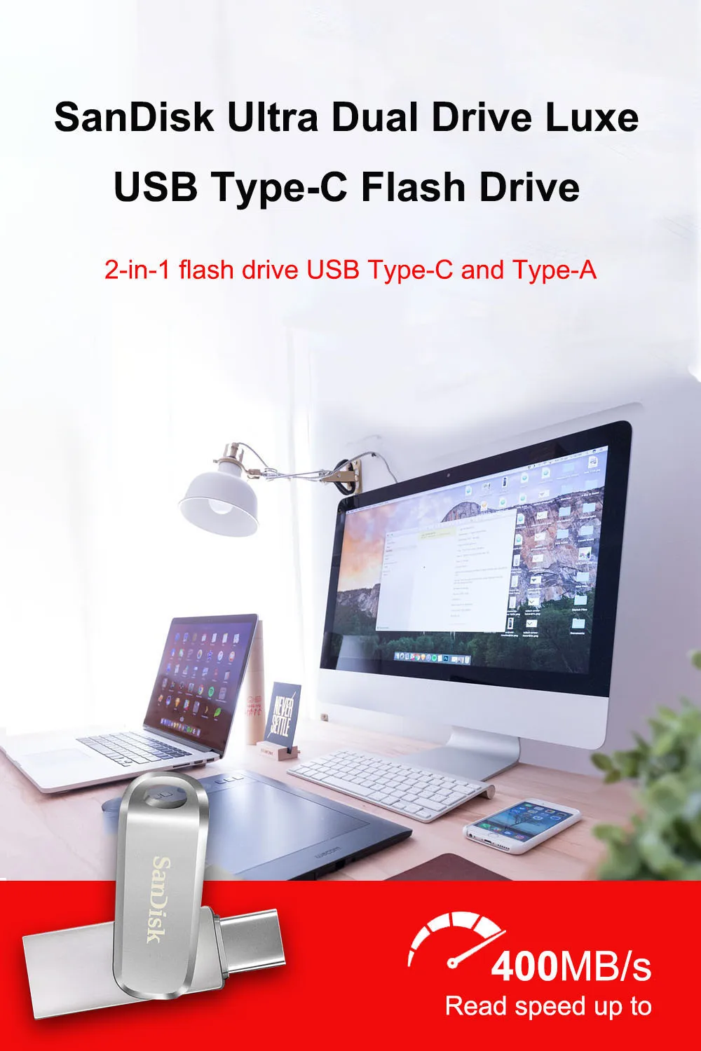 USB SanDisk Ultra Dual Drive Luxe - 32GB A 1TB, USB-C Y USB-A, Lectura 150MB/s, Plata