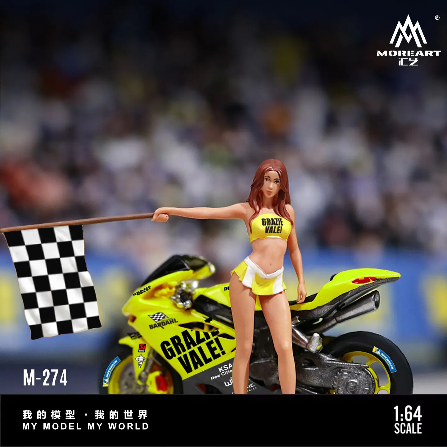 MoreArt 1:64 Tribute To Wale Checker Flag Racing Girl Doll Set Resin Model