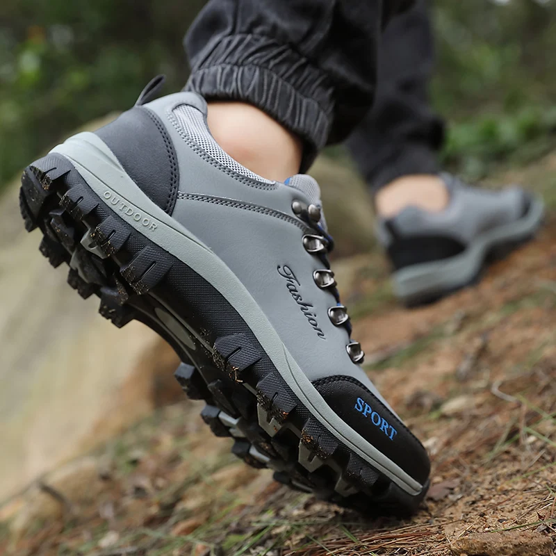 الرجال أحذية المشي لمسافات طويلة في الهواء الطلق مريحة المضادة للانزلاق امتصاص الصدمات الدانتيل متابعة حذاء رجالي خفيفة الوزن منخفضة أعلى أحذية رياضية غير رسمية الرجال