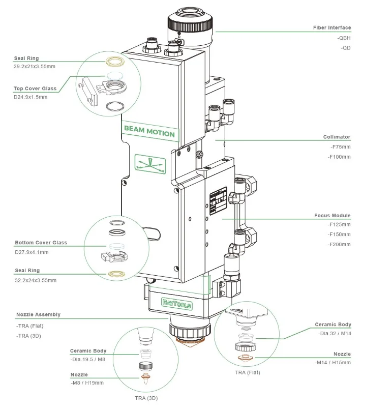 Raytools auto focusing BM 111 Fiber cutting heads for 2000w 3000w 4000w raycus power source