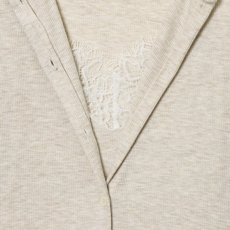 2025 Autunno Nuovo Arrivo delle Donne Falso in Due Pezzi in Pizzo Trim Scollo a V Manica Lunga Morbida Maglia Slim Fit Elegante Casual Maglione Camicia Magliette e camicette