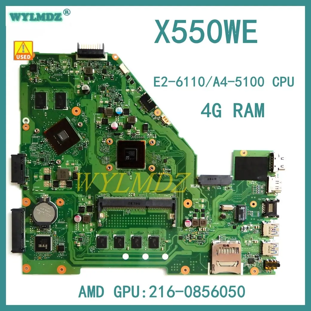 

Used X550WE A4/E2-6110 CPU 4G RAM 216-0856050 Laptop Motherboard For ASUS X550WE X550 X552W X550WA X550W D552W F550W Mainboard