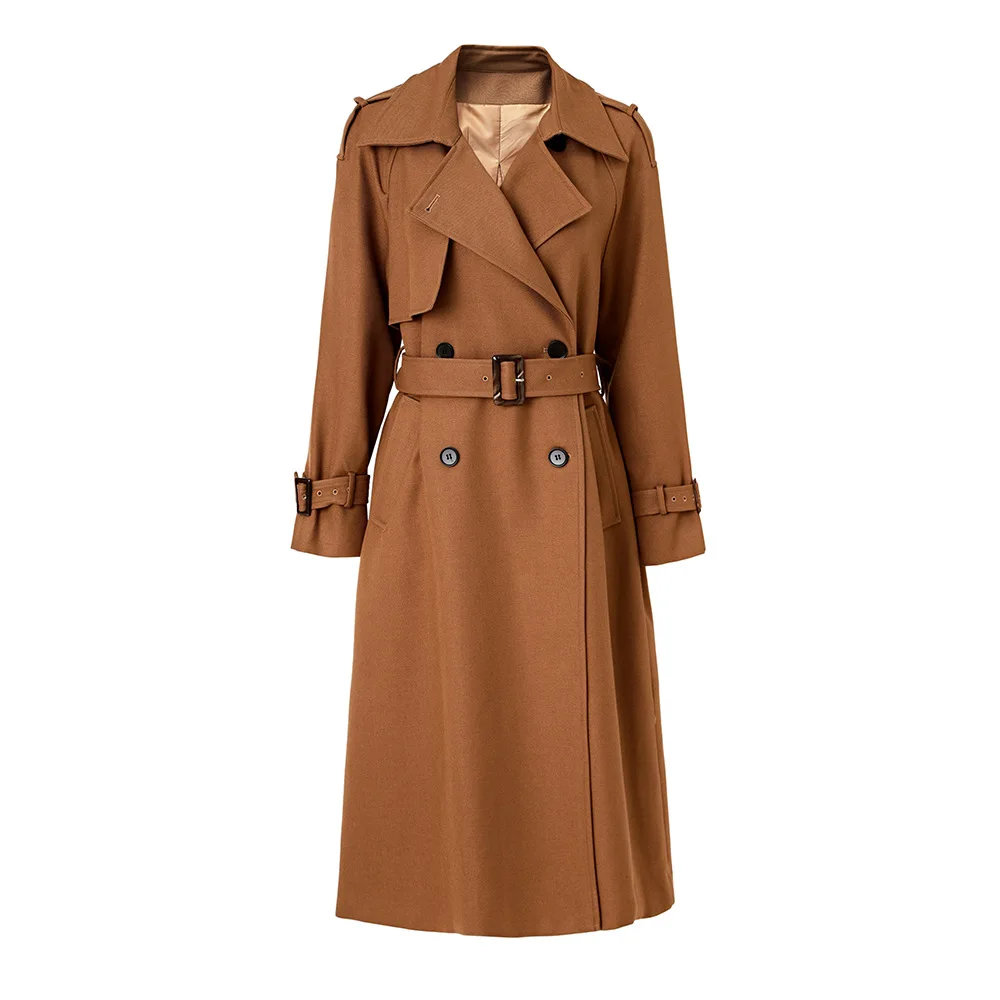 

High Quality Double Breasted 4 Colors Options Long Sleeve Autumn Winter All Match Women Coat Windbreak