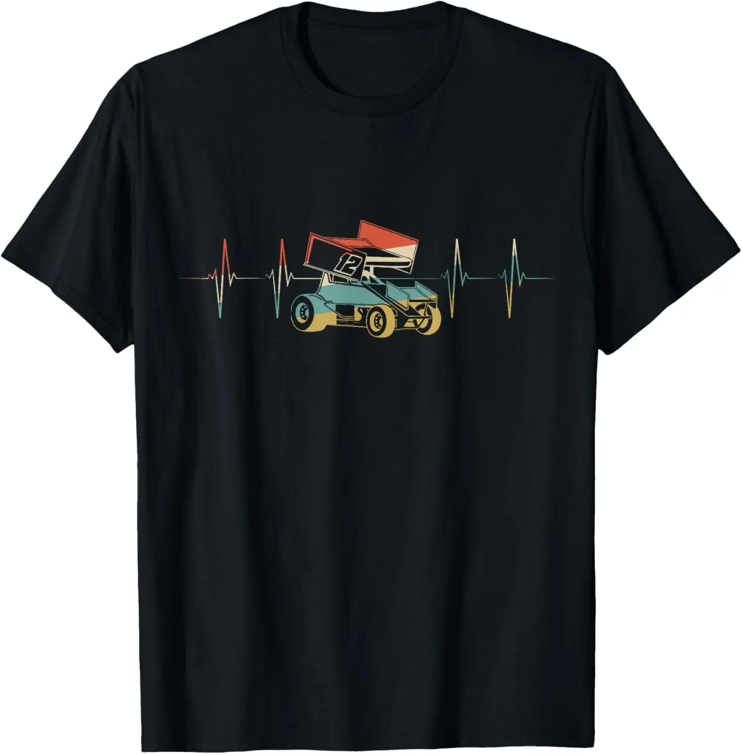 Sprint Car Racing Heartbeat Retro ECG EKG T-Shirt