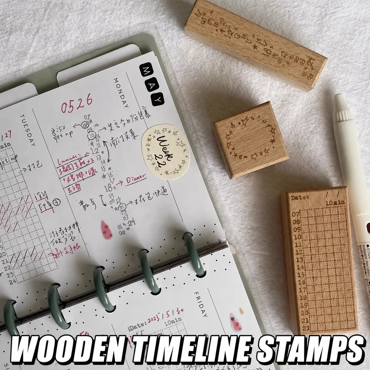 Wooden Time Management Stamps 10min Time Tracker Sleep Record Set for Schedule Journaling Scrapbooking DIY Handcraft Decoration