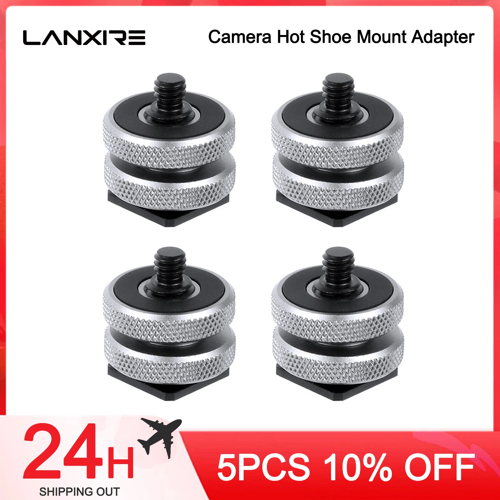 

Lanxire Camera Hot Shoe Mount Adapter, Double Nut with 1/4", 3/8" Tripod Screw Flash Shoe Mount for DSLR, Field Monitor - 4Packs