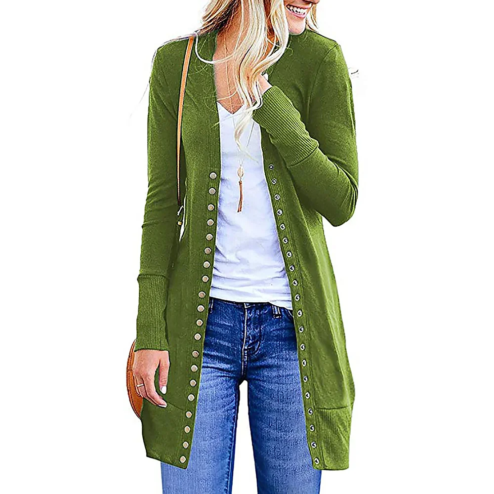 Europäisch-Amerikanischer Strick-Cardigan in Mittellänge mit Seitentasten, Locker Geschnitten, Figurbetont, Lässig, für Pendler, Langarm-Oberbekleidung – Detail 5